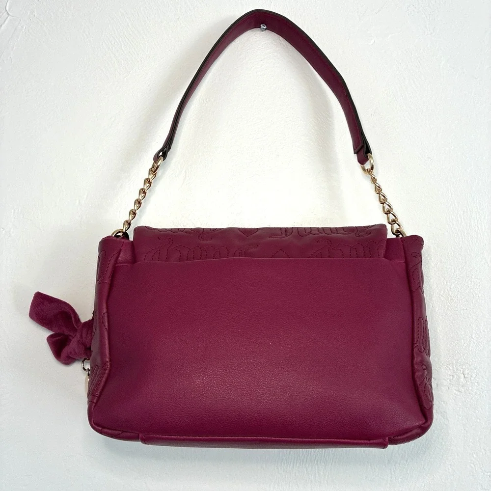 Juicy Couture Lovely Girl Shoulder Bag Purse Plum Berry Quilted Hearts Chunky‎